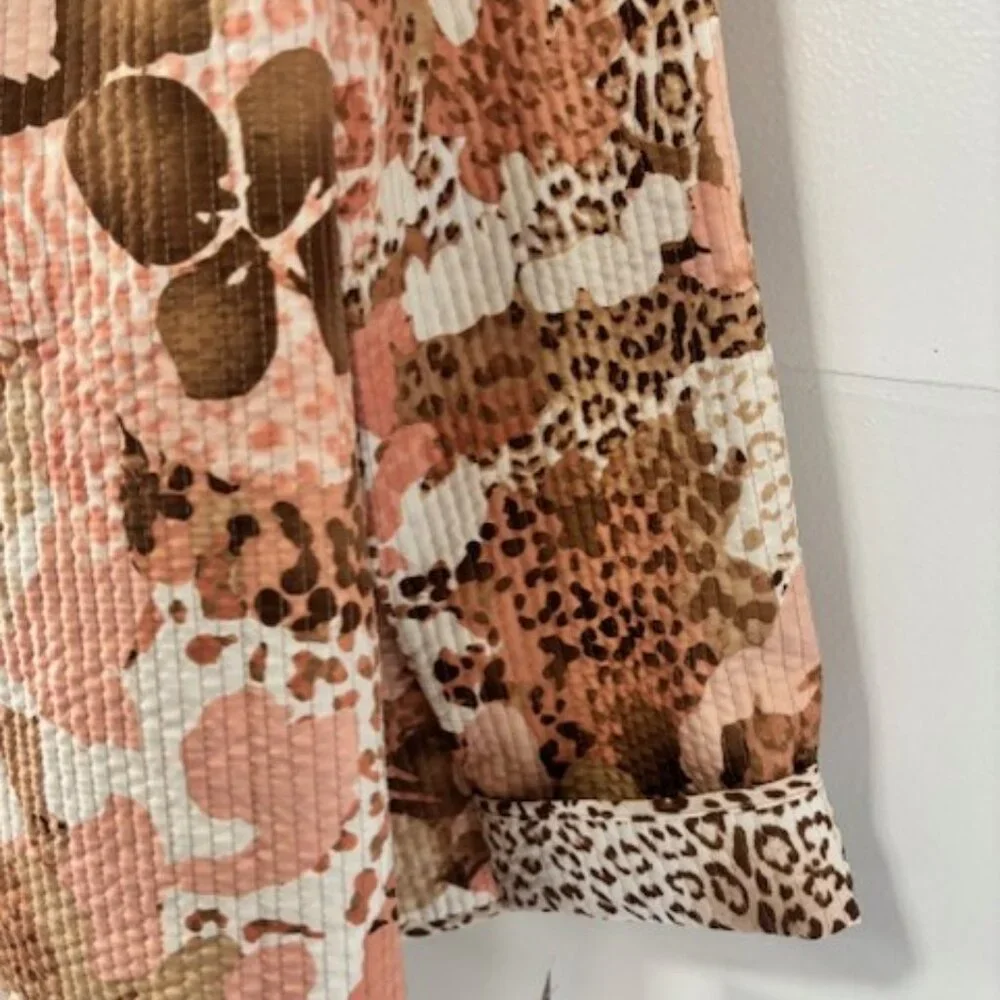 Alfred Dunner Jacket Womens 16 Pink Brown Floral Animal Print Quilted Statement - Picture 3 of 8
